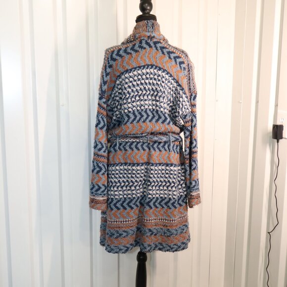 Free People Women's Iona Wrap Knit Cardigan Aztec Print Size Large Blue Brown - Picture 3 of 7